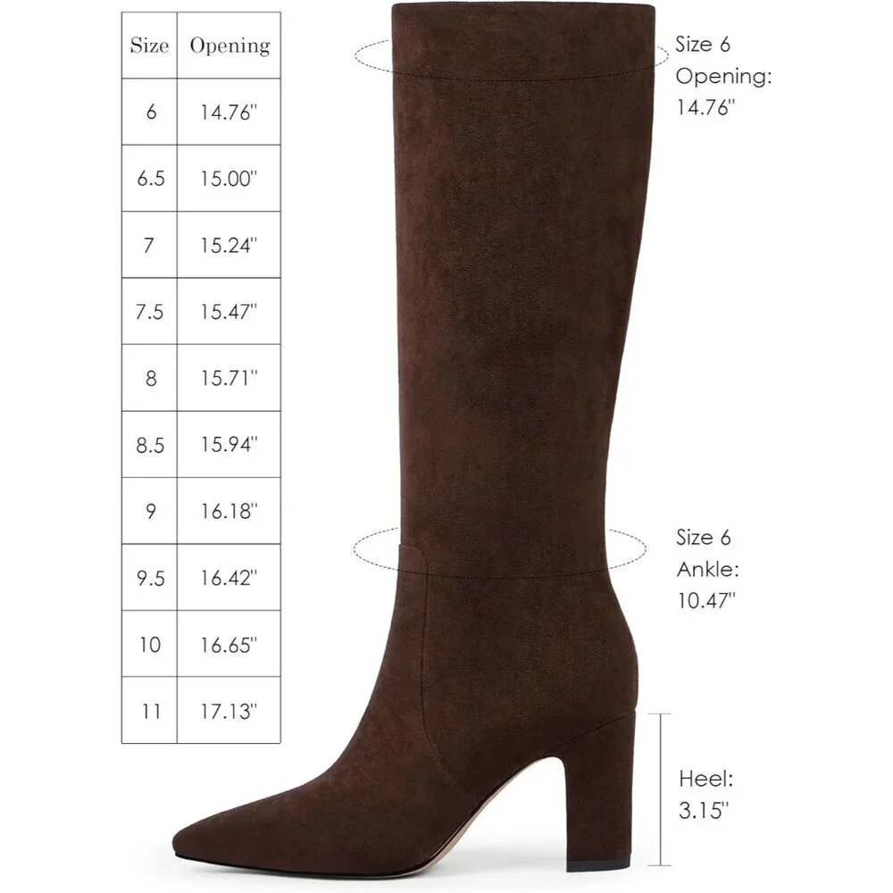 Women Chocolate Chunky Heel Pointed Toe Side Zipper Fall Dressy Comfortable Boot